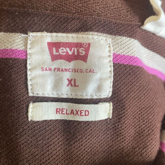 NWT Levis Men's Long Sleeve Polo Size XL Brown V-neck Relaxed Fit - Picture 4 of 7